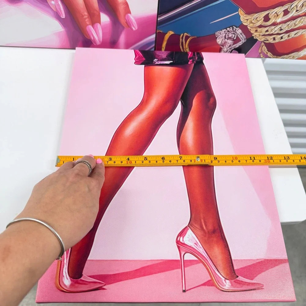 3 Piece Glam Canvas Wall Art Set Pink Luxury Fashion Jewelry High Heels Decor